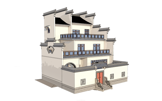 国潮建筑插画PNG