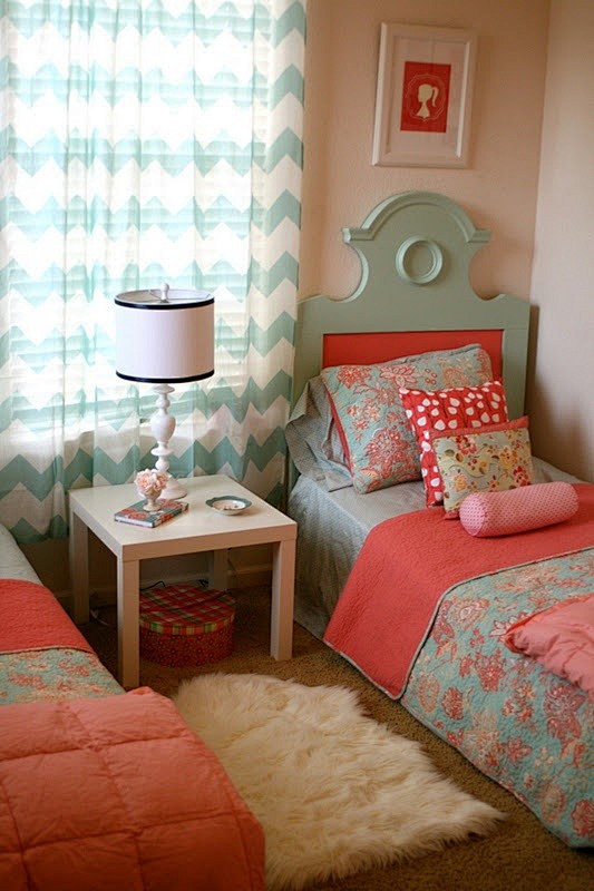 #家装#珊瑚，粉红色和蓝色....喜欢这...