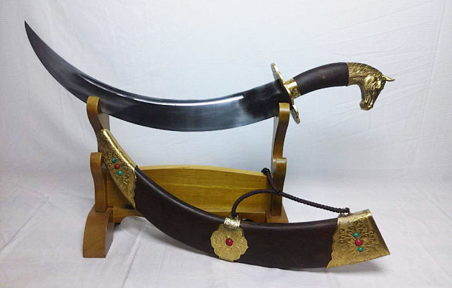 马头蒙古刀马头弯刀铜装71cm龙泉宝剑古越剑铺中国龙泉宝剑门户网