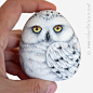Stone Painted Snowy Owl Rock Painting Art by by RobertoRizzoArt: 