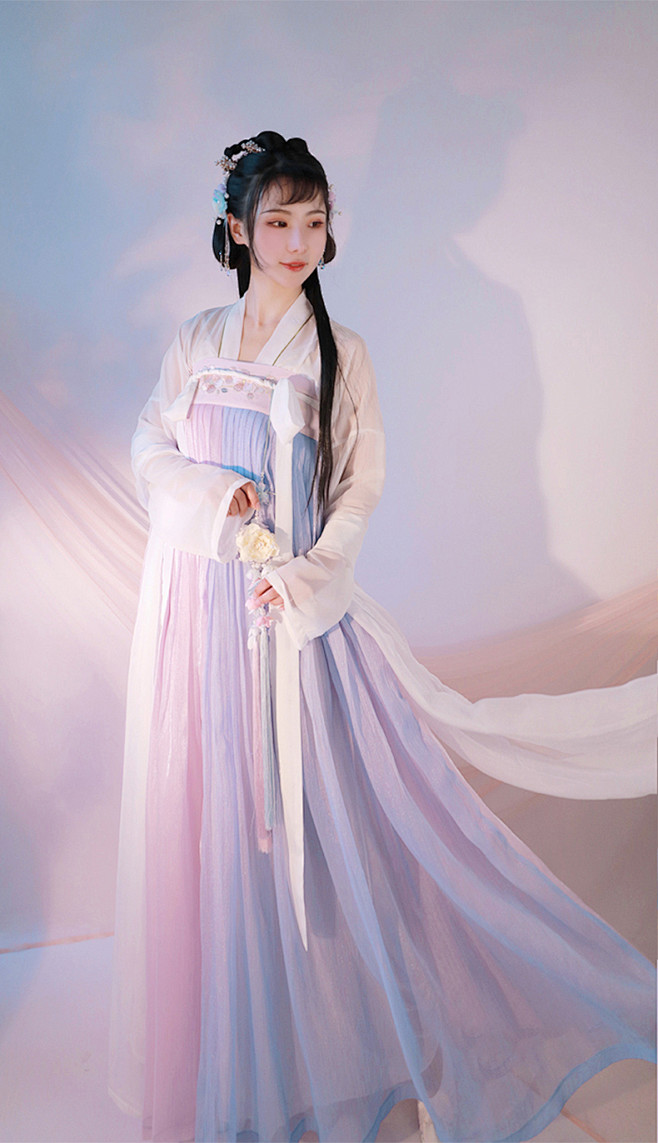汉服女春樱齐腰齐胸襦裙广袖仙女樱花古装仙...