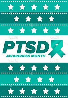 6月的PTSD意识月。创伤后应激障碍。在美国每年庆祝一次。医疗保健和意识设计。海报，卡片，横幅和背景
