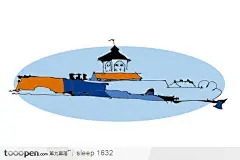 手绘异国风情建筑插画