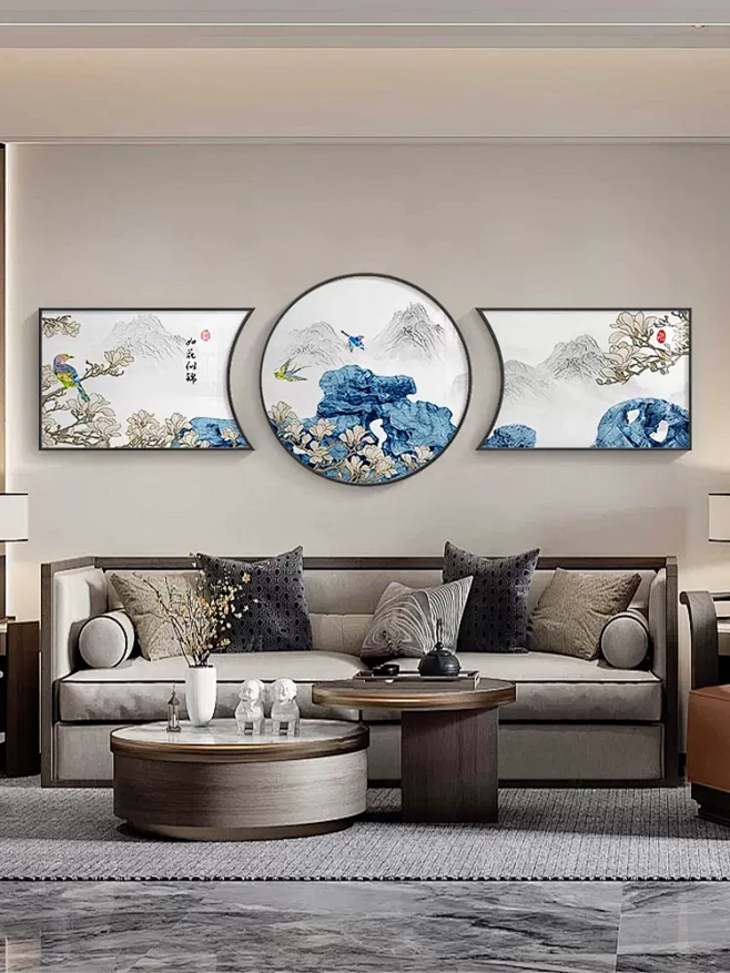 新中式青花瓷客厅装饰画花鸟餐厅挂画高档国风现代简约背景墙壁画-tmall.com天猫-花瓣网