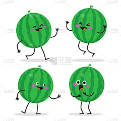watermelon cute fruit character set