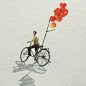 来自印度艺术家 Allen Shaw的作品，以自行车作为作品叙述的元素，描绘着自行车在人们日常生活中的位置，同时也在倡导绿色生活这一理念。#求是爱设计# ​​​​