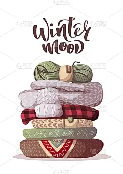 圣诞和新年的贺卡。针织毛衣、毛毯。