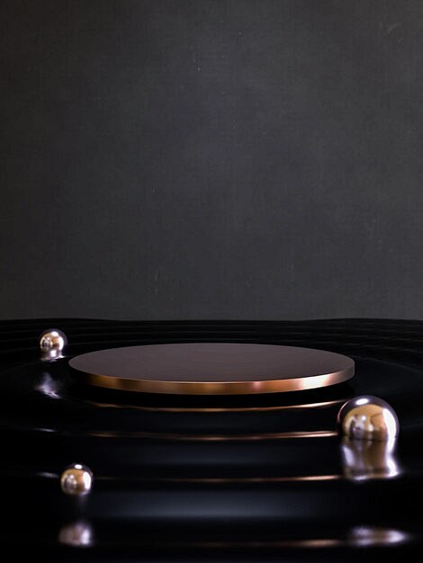 Round gold pedestal on black background Premium Photo