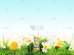复活节背景，欢快的花朵，复活节绿与蓝与黄，概念，屏幕，明信片，壁纸，新鲜和欢快，框架，文字空间，隐藏