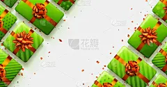 绿色礼品盒，红色蝴蝶结。