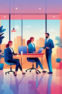科技金融扁平风商务办公场景插画