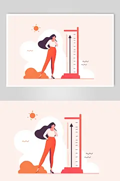 AI数字艺术夏季高温中暑人物温度计插画