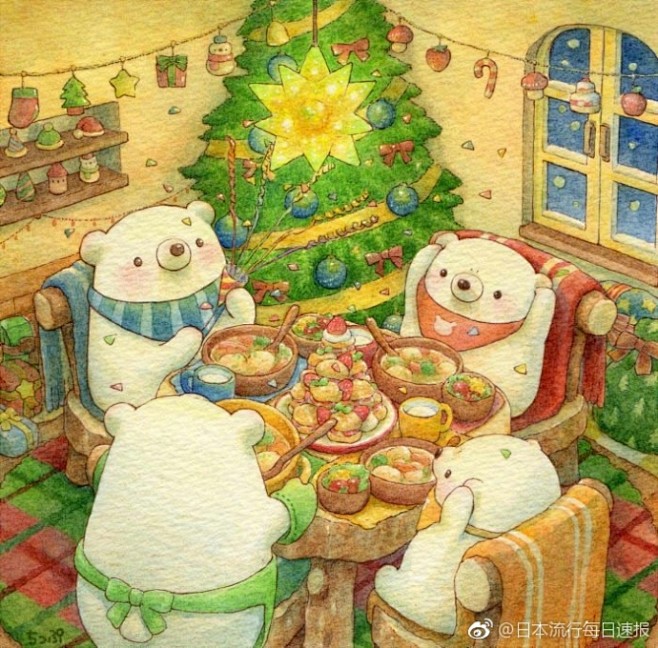 日推上的画师ちっぷ画的小白熊吃吃吃系列太可爱太治愈了看着就开心