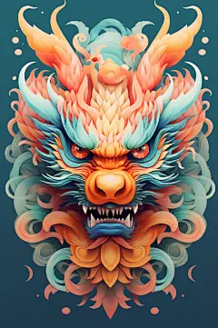AI数字艺术龙年龙头中国龙插画元素-众图网