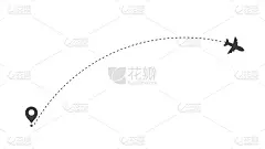 飞机航线。旅行矢量图标。从起点出发，虚线追踪。