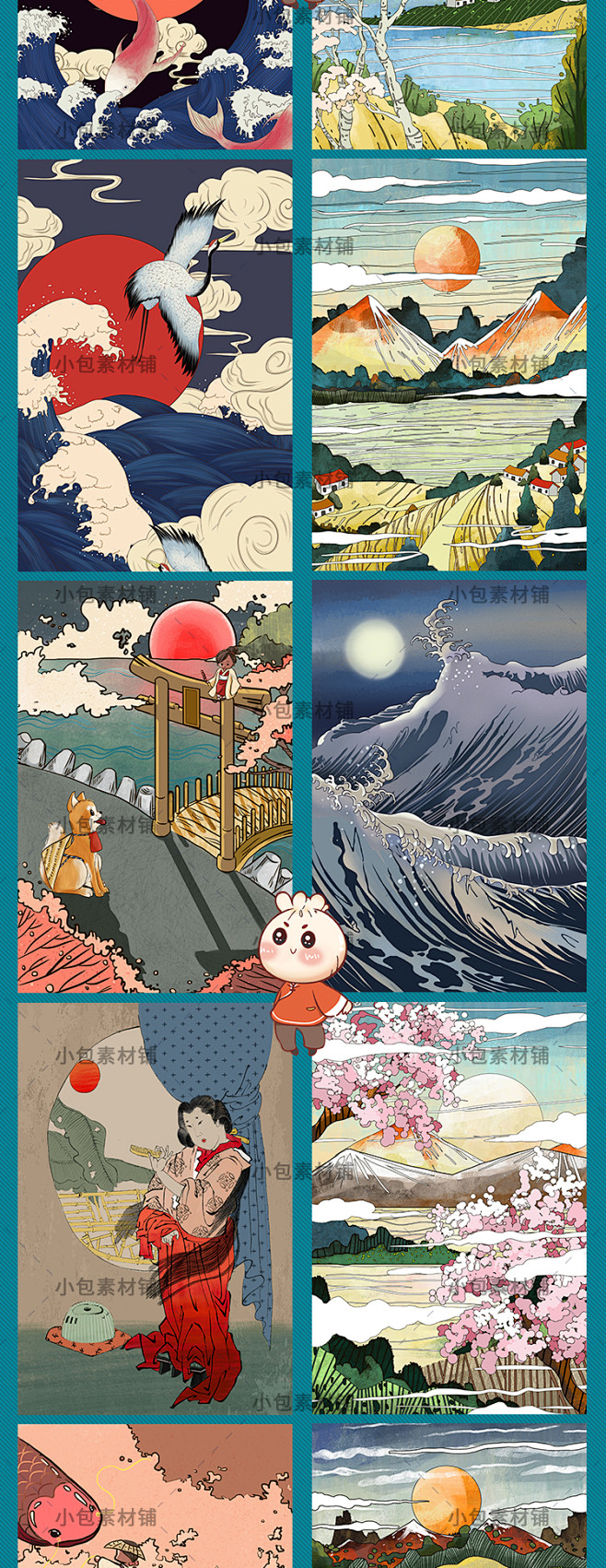 日本浮世绘山水日系文化和风生活锦鲤鱼ps...