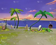 卡通海滩度假场景