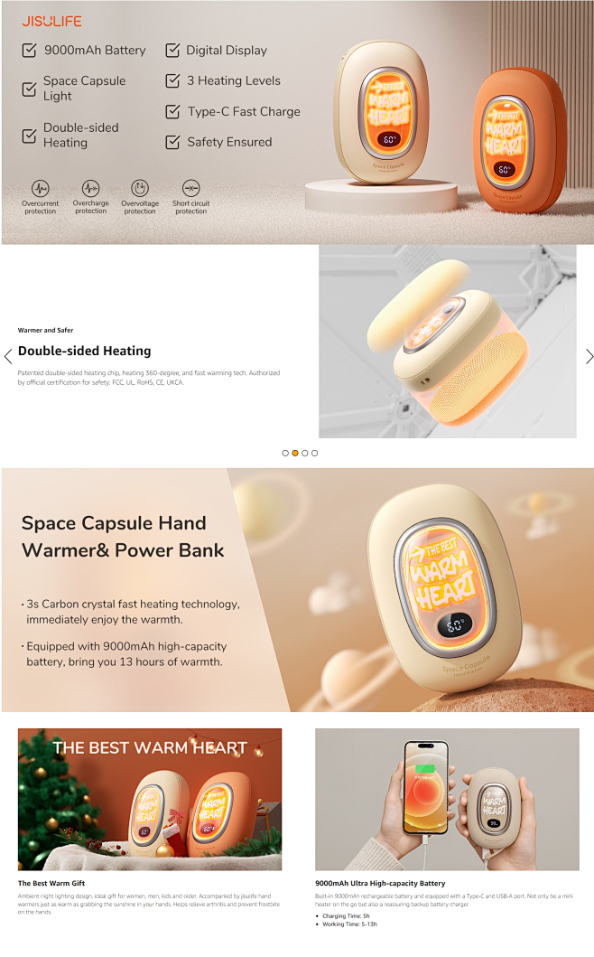 Amazon jisulife hand warmers rechargeable space capsule light usb
