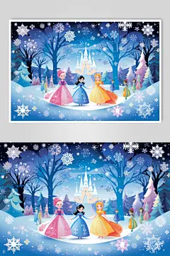 AI数字艺术小雪之女孩花式赏雪插画