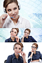 电子商务职业白领戴耳机美女客服图片素材下载