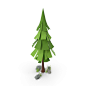 Low Poly Pine Tree with Rocks Object