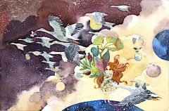 梦游兔  的插画 大雁带走果实
