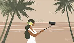 年轻的有影响力的人在社交媒体上拍摄视频日志的智能手机矢量插图。网红，博主，视频博主，在线直播的概念