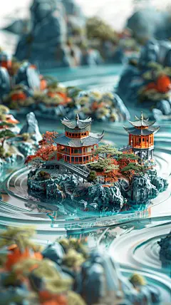 AIGC-国风建筑微景观
