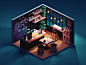 Evening Coffee room coffee shop coffee cafe diorama low poly isometric lowpoly render blender illustration 3d