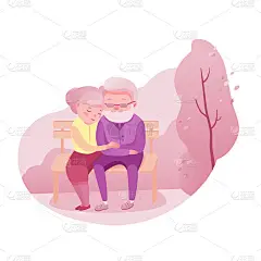 Loving elderly couple flat vector illustration