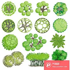灌木树丛手绘俯视园林景观设计矢量X25  - PS饭团网