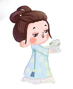 清新典雅卡通可爱茶文化品茶人物插画