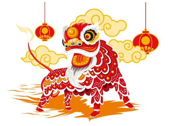 矢量卡通图像舞狮