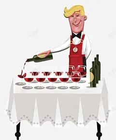 卡通服务生倒酒装饰图案 元素 免抠png 设计图片 免费下载 页面网页 平面电商 创意素材