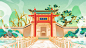 横版国潮中国风背景图电视墙风景插画素材