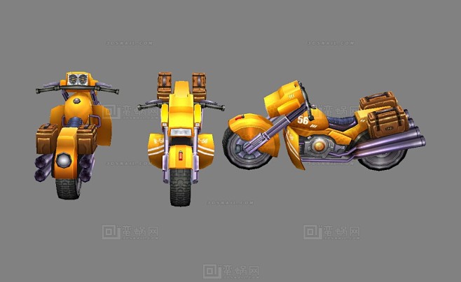 手绘 低模 写实 黄色摩托车3d模型 军...