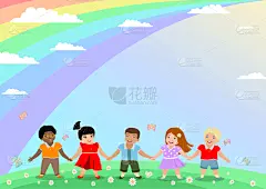 儿童,幸福,手牵手,背景,地球形,个性,可爱的,传单,模板,童年