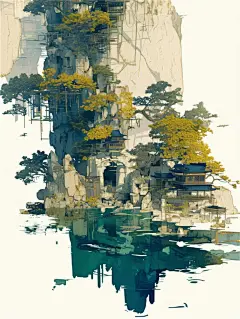 数字艺术创意插画玉石雕刻山水