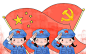 水彩红色建党日儿童宣誓敬礼插画海报背景素材元素