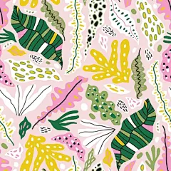 泳装度假风花卉枝叶植物花纹涂鸦图案素材