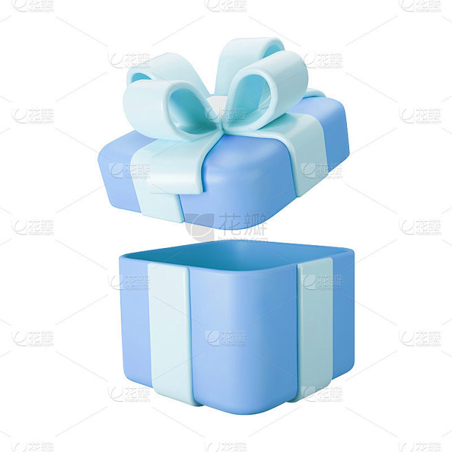3d蓝色打开礼品盒与彩色丝带蝴蝶结孤立在...
