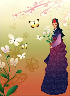 ??·韩服女孩·插画·韩国女孩·服饰·传统服饰 - 淡泊 - 淡泊