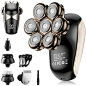 Detachable Head Shavers, SHPAVVER 5-in-1 Electric Razor IPX7 Waterproof for Bald Men, Wet/Dry LED Display Rechargeable 7D Rotary Shaver Grooming Kit