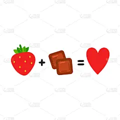 草莓加巧克力等于爱情。可爱有趣的海报，卡片插图。矢量卡通插图图标。孤立在白色背景上。巧克力，草莓，有