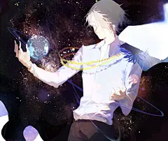 梦幻 白发 白衬衫 帅气 动漫男 黑背景