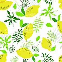 柠檬叶  - 源文件下载【酷图网】数码印花,水果,柠檬,枝叶花,花卉,植物印花,水果印花,