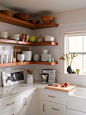 kitchen: open shelves.: 