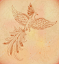 Firebird hand-drawn illustration on old paper, red phoenix drawing bacground