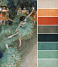 Collar Palette - Teal tones with a contrast of orange tones. Four main colors: beige, orange, blue, and blue-green.