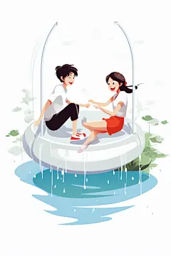 学生放暑假漫画风手绘插画